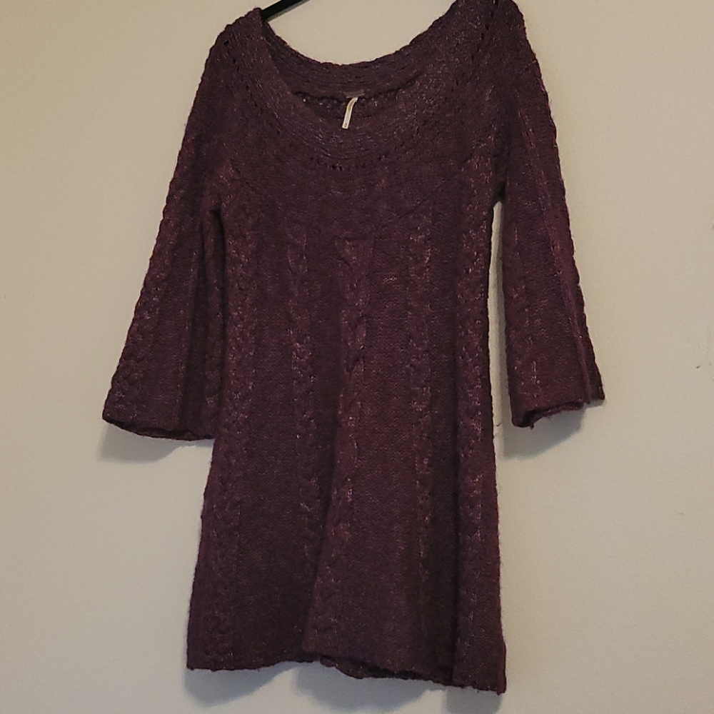 Free People Cable Knit Wool Sweater Dress M